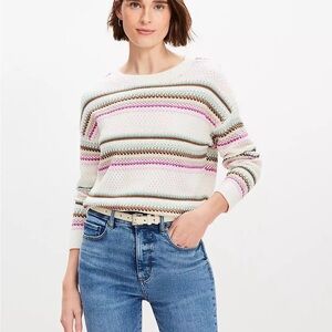 LOFT Multicolor Striped Crew Neck Sweater